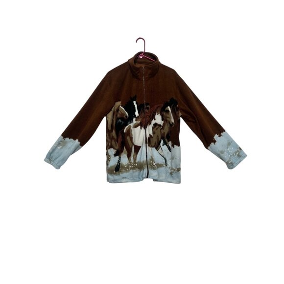 Kokopelli Horses Novelty Fleece Jacket Medium Full Zip Rodeo Cowgirl Cowboy Ranc - Picture 1 of 14